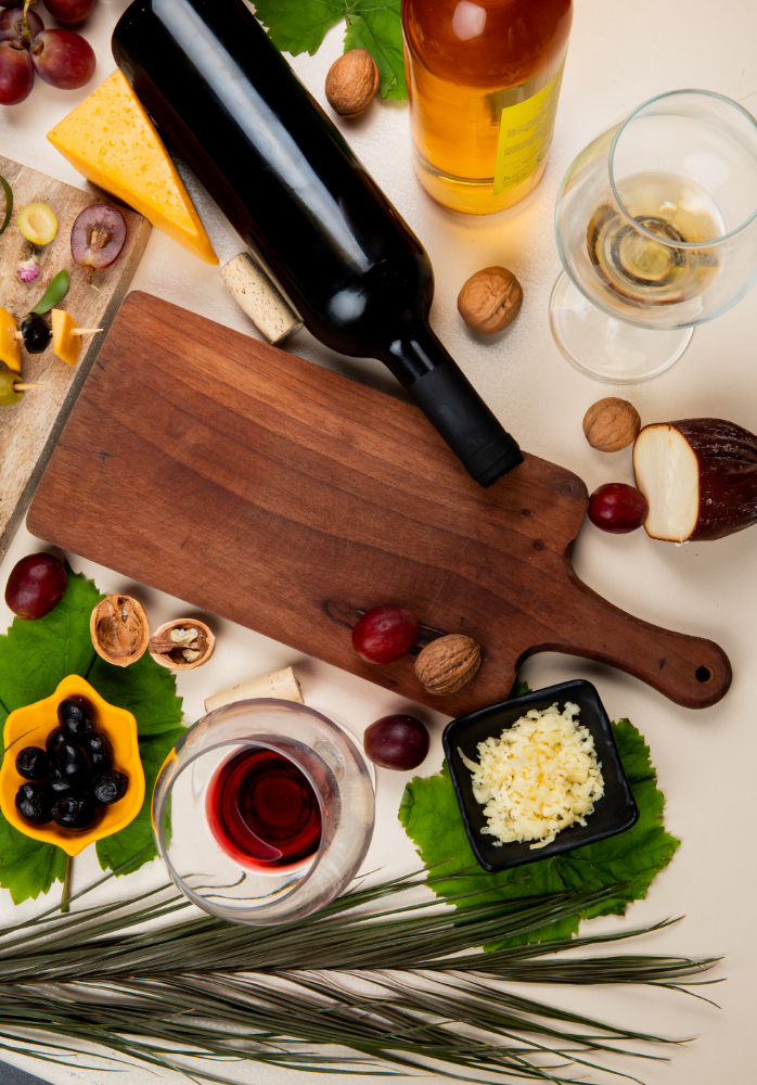 Picture of wine and food on a table